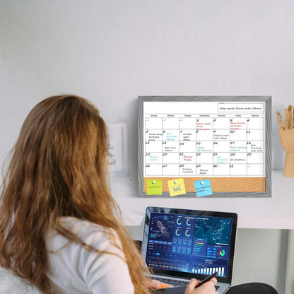 Calendar Whiteboard for Wall, TANKEE 17x13 Inches Whiteboard Calendar Cork Board Combo, Small Magnetic White Board with Wood Framed, Hanging Dry Erase Board for Kitchen Home Office School Planner