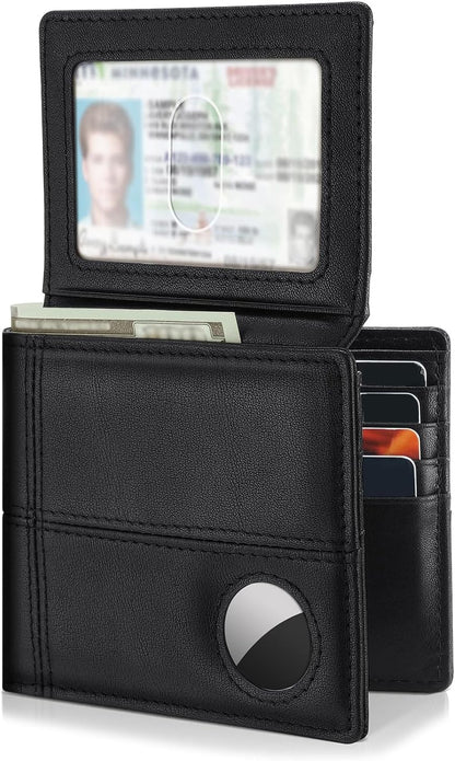 Mens Wallet With AirTag Holder, Bifold Leather RFID Blocking 1-2 ID Windows 12-13 Card Holders, Gift Box and Screen Protector Included, AirTag Not Included
