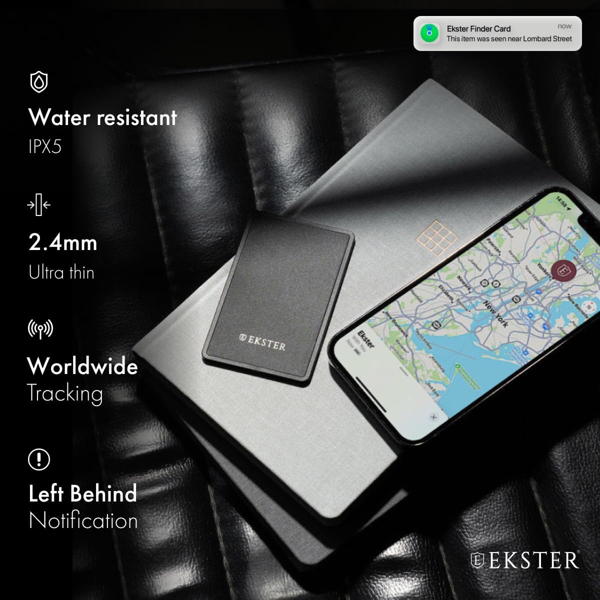 Ekster Finder Card Wallet Tracker, Rechargeable Bluetooth Tracking Card, Works with Apple Find My & Siri, Slim Credit Card-Sized Wallet Finder for Wallets, Bags & Gear