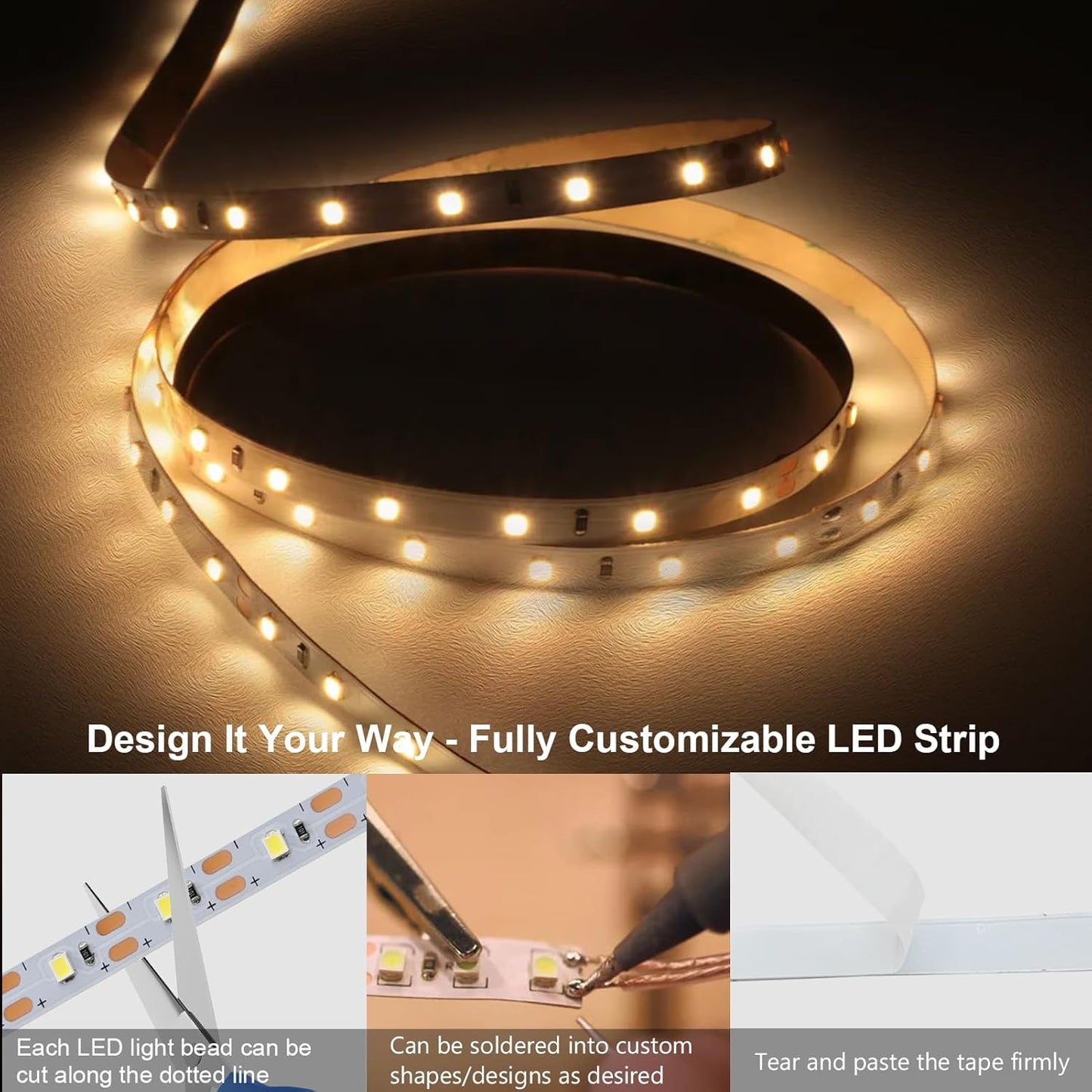 echosari Strip Lights USB 5V, 9.8Ft 180 LED Strip Lights Cuttable 2835 SMD Super Bright with Self-Adhesive DIY for Cabinet Photo Frames Desks Monitor Shelves Decor (Green)