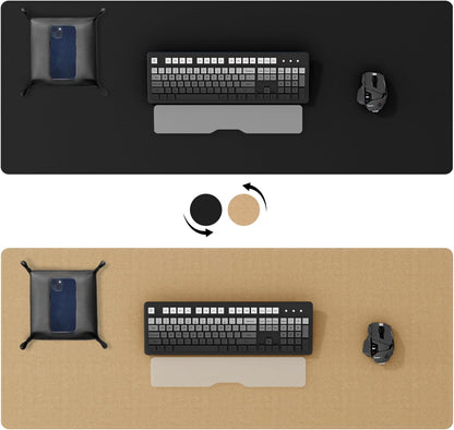 DAWNTREES Dual Sided Desk Mat,Leather Desk Pad,Brown 40"x16",Cork Desk Mat Protector,with PU Leather Valet Tray Organizer,Large Mouse Pad,Desk Writing Pad for Office and Home