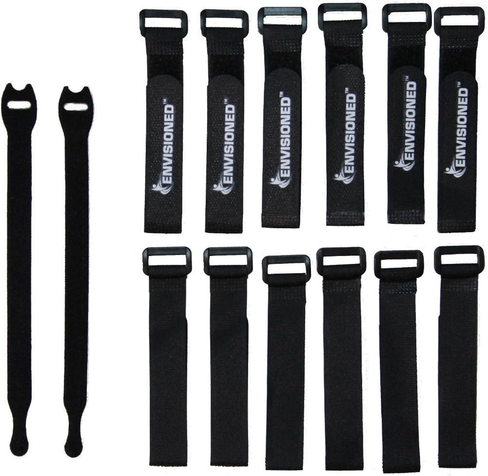ENVISIONED Reusable Cinch Straps 2" x 40" - 6 Pack, Multipurpose Strong Gripping, Quality Hook and Loop Securing Straps (Black) - Colors B