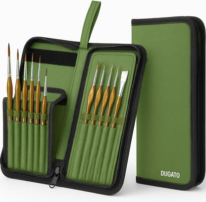 DUGATO Short Paint Brush Holder & Organizer 5.4x10.7 Inches, Blue Canvas Bag for Brushes up to 9.3" Length, Case with 15 Slots, Artist Brush Carrying Case (Brush Not Included)