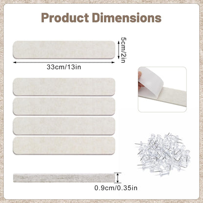 Thboxes 5 Pack Felt Bulletin Board Strips, 13x2 Inch Self Adhesive Felt Pin Boards with 30 Pushpins, Cork Board for Walls Home Office Decor(Black)