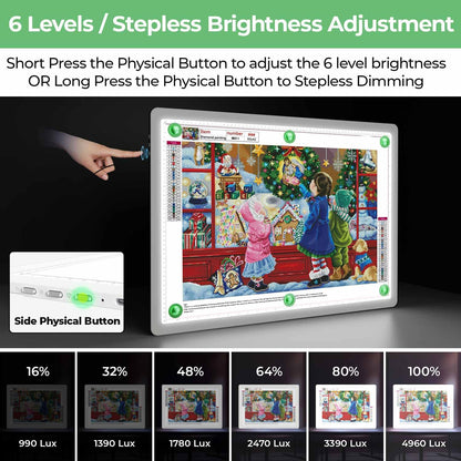 Zocelight Rechargeable A4 Tracing Light Box with Padded Case,Ultra Bright Led Light Pad with Physical Button,Wireless Light Board for Diamond Painting,Dimmable 9000LUX Lightbox for Tracing and Drawing