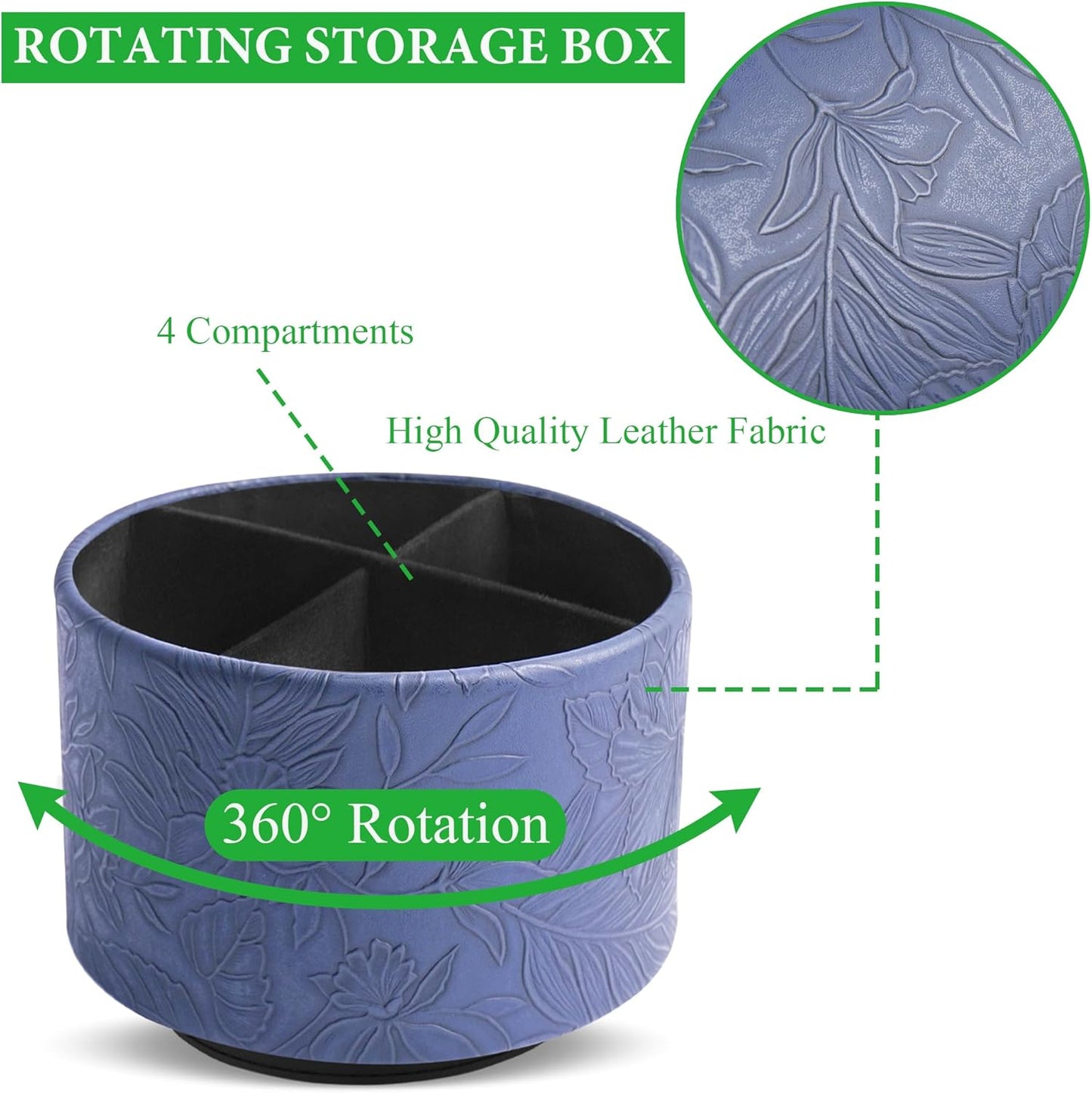 Round Leather Art Supply Organizer,Remote Control Holder,360 Degree Rotating,Multi-Functional Pencil Holder,4 Compartments Desktop Stationary Organizer(1-Fractal Flower) | Round - Colors A