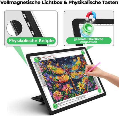 Zocelight Rechargeable A3 Light Board with Built-in Stand & Bag,Super Bright Magnetic Light Box for Tracing,Wireless Light Pad for Diamond Painting,Side Buttons,LED Light Table for Drawing,Sketching