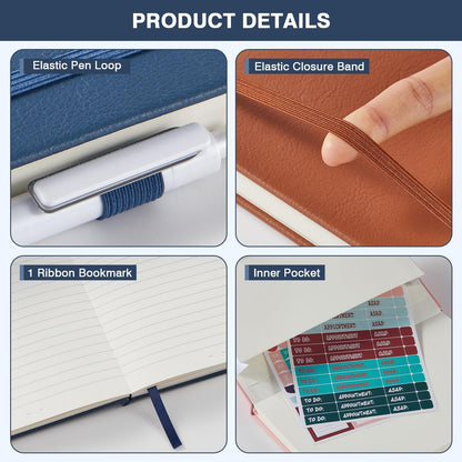 NIRMIRO 3 Pack Pocket Notebook Journals, Small Notepad Notebooks for Note Taking, A6 Mini Note pads with Pen Holder, 408 Lined Pages, 3.7" x 5.7", Black, Brown, Blue