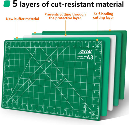 ArtAt Self Healing Cutting Mat: 24 x 36 inch Green Large 5-Ply Double-Sided Durable Non-Slip PVC Cutting Mat for Sewing Quilting Scrapbooking Art & Crafts projects…