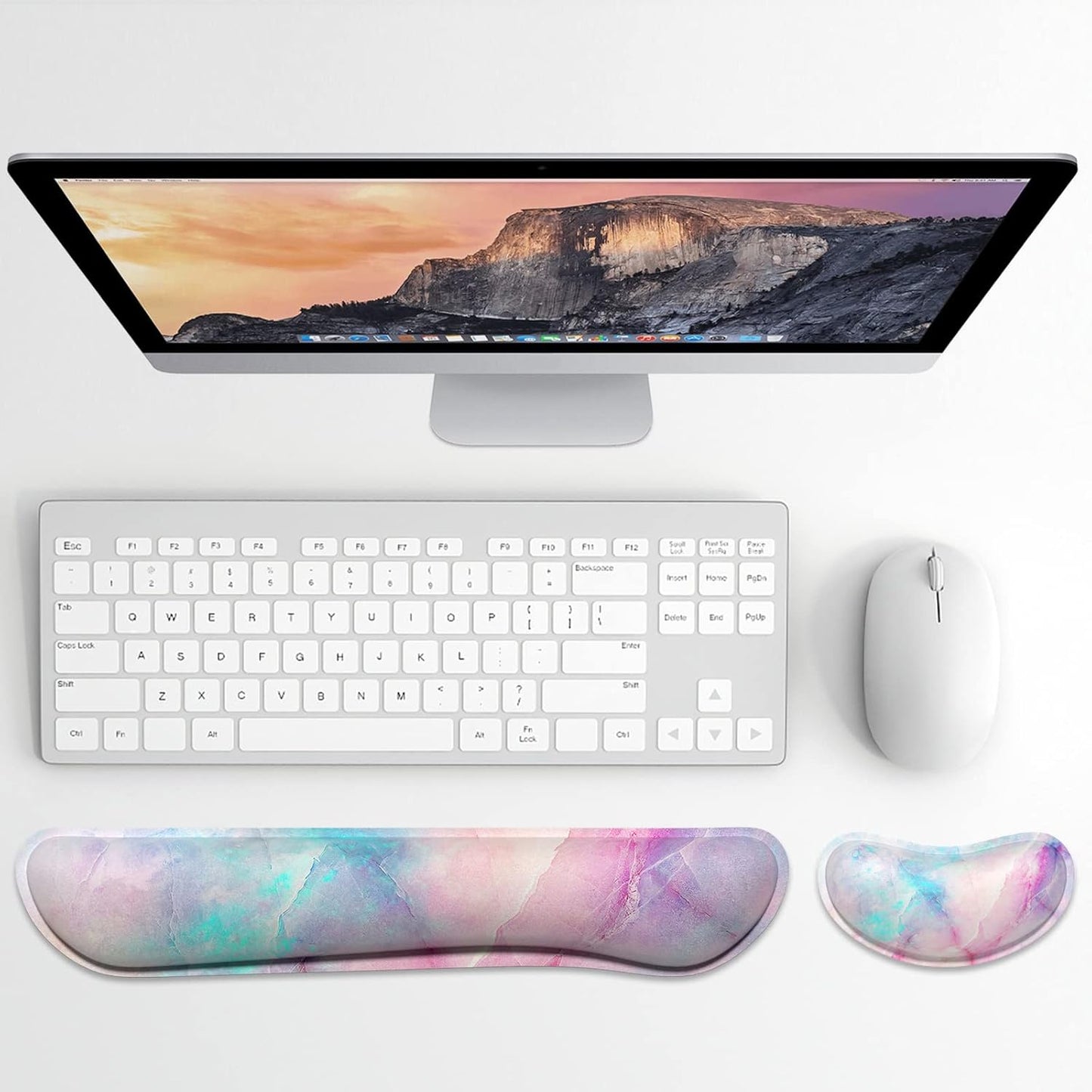 Dapesuom Enlarge Keyboard Wrist Rest, Memory Foam Wrist Cushion for Desk Mat Support, Cute Pain Relief Keyboard Mouse Pad Rests Set with Non-Slip Base for Gaming Laptop Office Computer, Elegant Flower