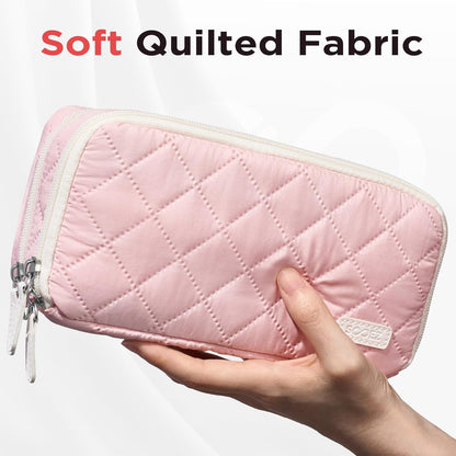 Sooez Large Pencil Case Pouch, Extra Big Pencil Bag with 8 Compartments, Pen Bag Wide Opening, Soft Quilted Pencil Pouch Organizer with Zipper, Portable Pencil Case for Teen Girls, Pink