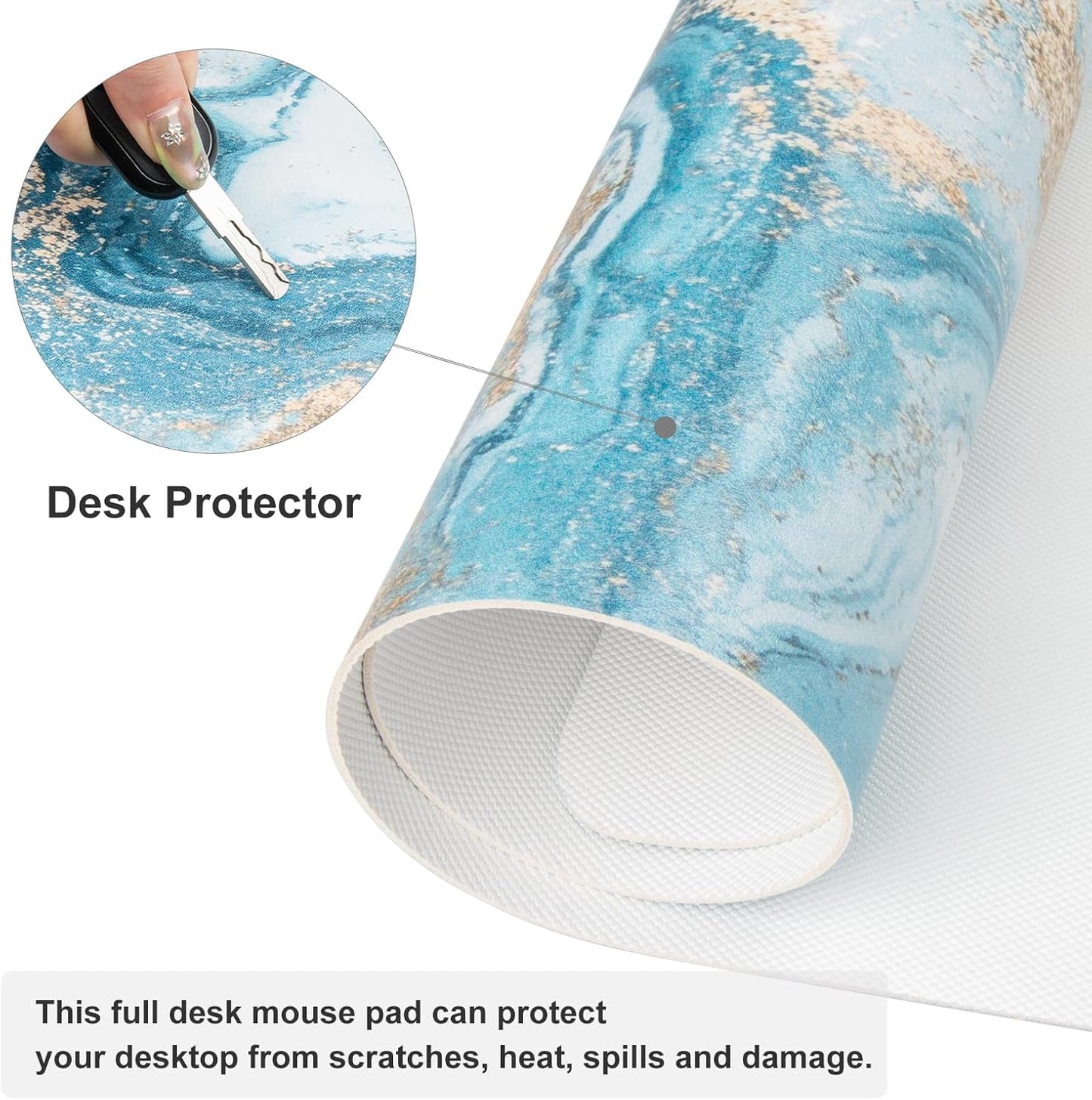 QIYI Large Mouse Pad, Cute Pink Desk Mat for Desktop, Women Girls PU Leather Desk Pad Waterproof Gaming Mousepad, Rose Gold Marble Computer Protector Writing Pad for School Office Home 31.5" x 15.7"