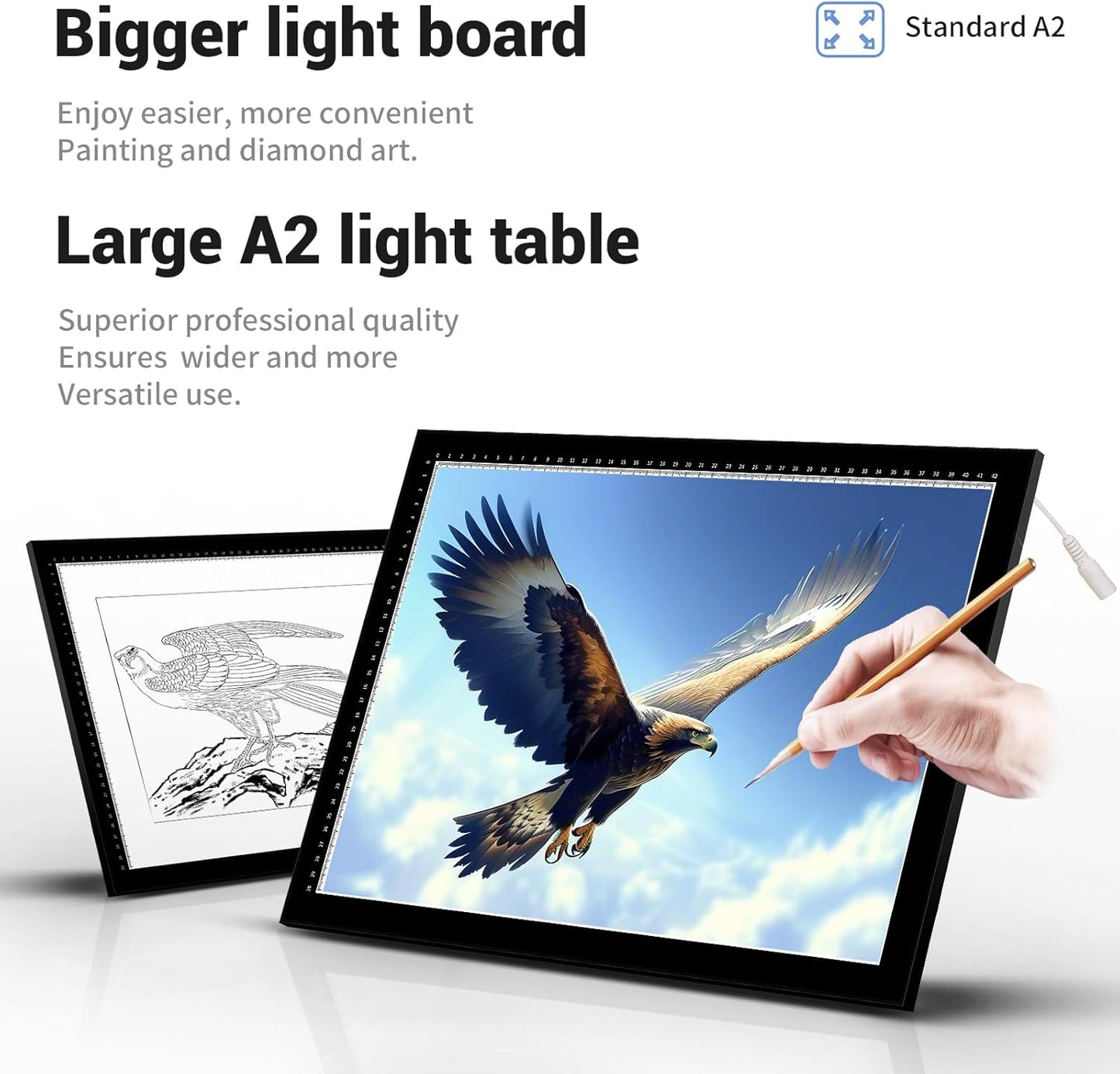 ColorWeaveArt A2 LED Light Pad for Diamond Painting – Tracing Light Box with 10 Levels/Stepless Dimming, Bright LED Light Board for Sketching, Drawing, and Diamond Art Kits for Adults & Kids