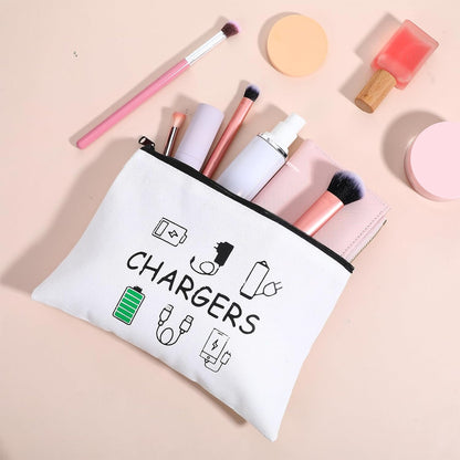 Charger Makeup Bag Charging Cable Organizer Bag Chargers Makeup Bags Zipper Pouch Cosmetic Bags Funny Toiletry Organizer Pouch Travel Gifts for Women Traveler Charging Cord Themed Accessories