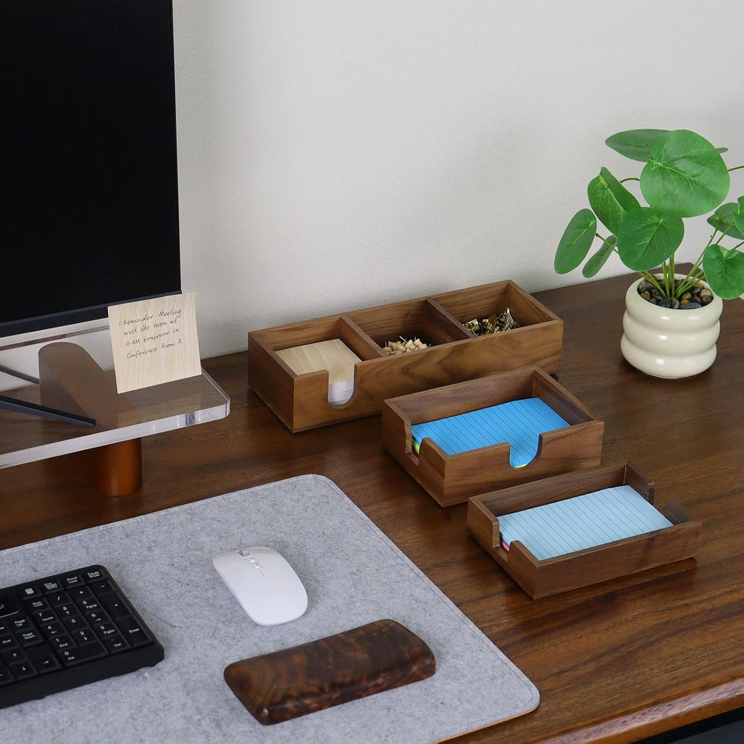 Buqoo 4x6 Notepad Holder Dispenser, Walnut Wood Sticky Notes Memo Pad Holder Dispenser Desk Supplies Organizer Accessories for Office Home Schools