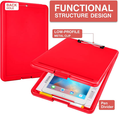 Sooez Clipboard with Storage, Plastic Storage Clipboards with Low Profile Clip, Nursing Clip Boards Foldable, Hanging Clipboard Case for Work, Teacher, Classroom Must Haves, Office School Supplies