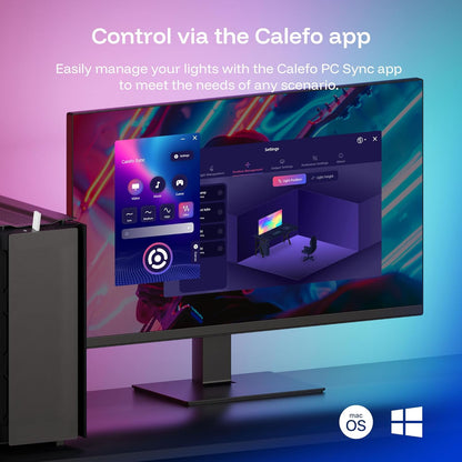 Calefo RGBCW PC Gaming Ambient Lighting Kit for 24-27 Inch, USB Sync Dongle, Bar Light & Monitor Backlight, Color Sync for Games, Movies, Music,Plug and Play,Windows 10/11 & Mac Compatible.