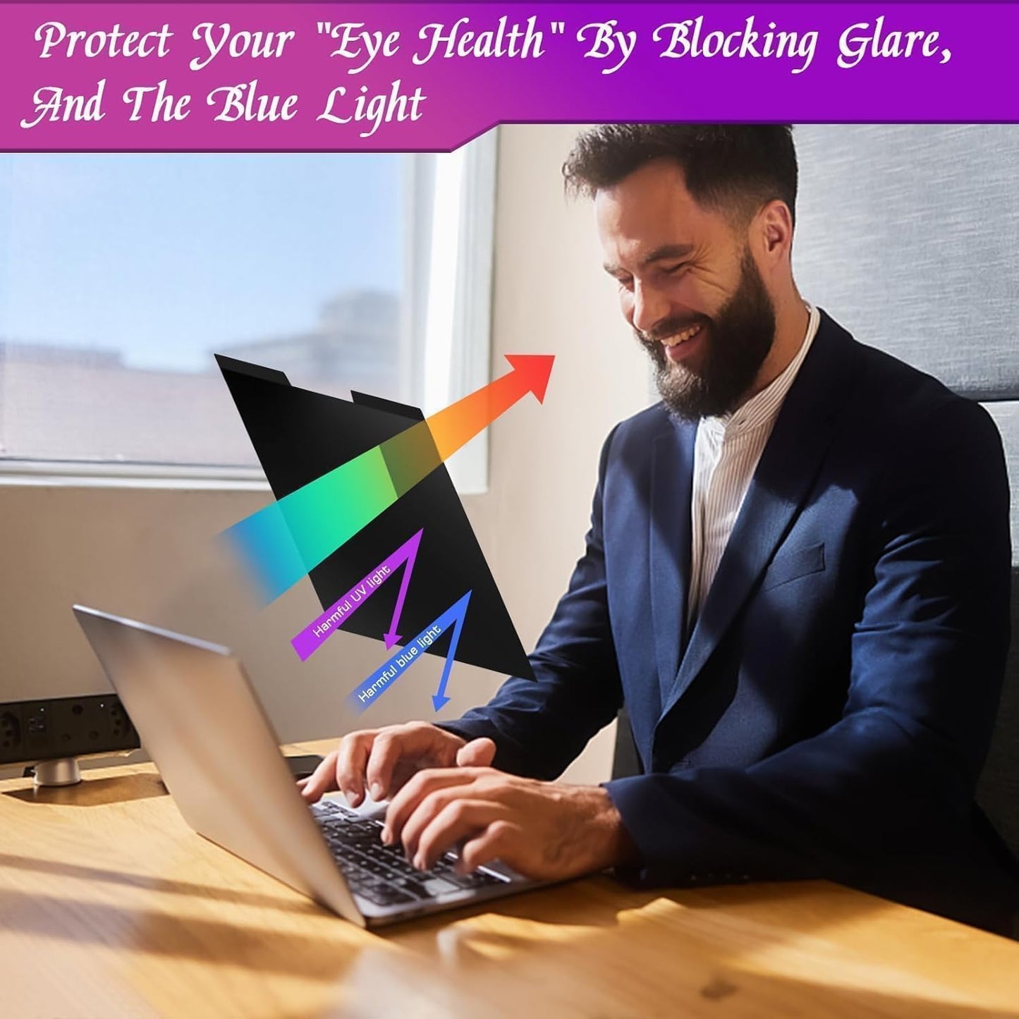 PYS Magnetic Laptop Privacy Screen 14 Inch 16:9 - Laptop Screen Privacy Shield, Anti-Blue Light, Anti-Glare Filter, Removable Screen Protector