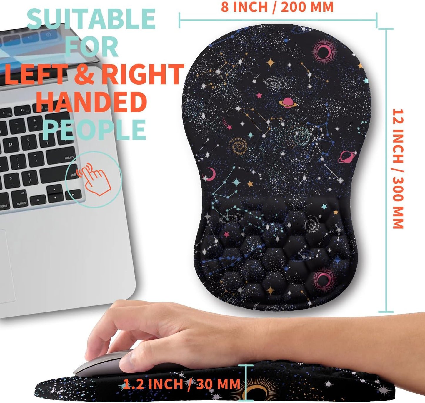 Ergonomic Mouse Pad Wrist Support with Memory Foam Massage Bulge, Carpal Tunnel Pain Relief Mousepad Wrist Rest for Mouse(12x8 inch, Silver Gray Light Purple)