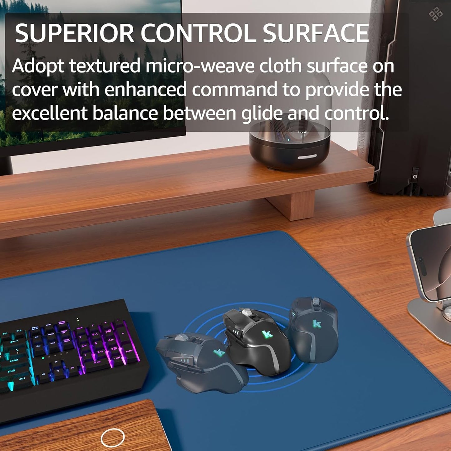 KTRIO Large Gaming Mouse Pad Desk Mat, Superior Micro-Weave Cloth for Precise Mouse Control, Non-Slip Rubber Base, Stitched Edges, Water-Resistant, for Gamer, Office & Home, 31.5" x 11.8" inches