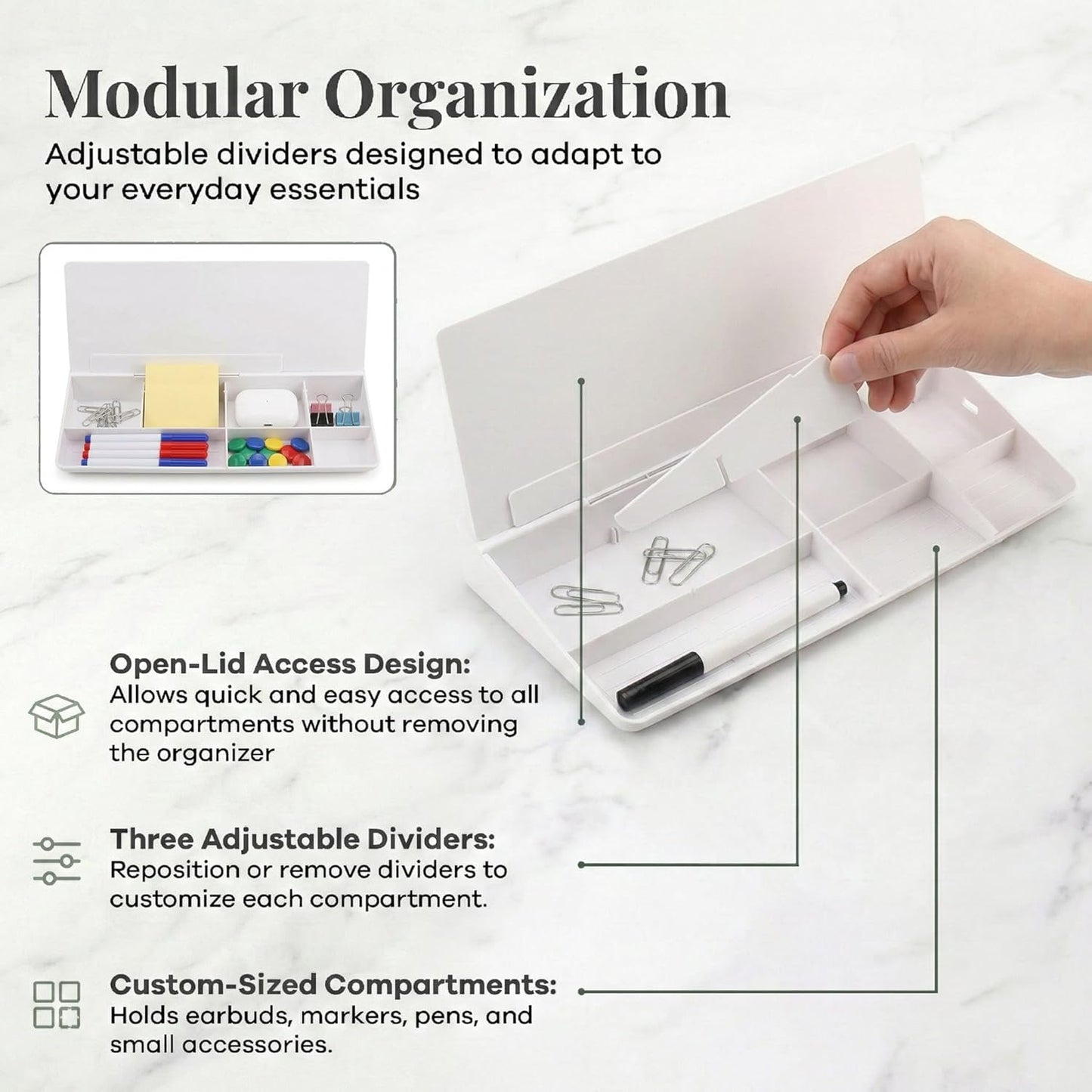 Birch Small Desktop Glass Whiteboard & Magnetic Calendar – Dry Erase Desk Pad Keyboard Stand with Storage, Adjustable Dividers, 3 Markers & Eraser – Office, Home & School (Moss)