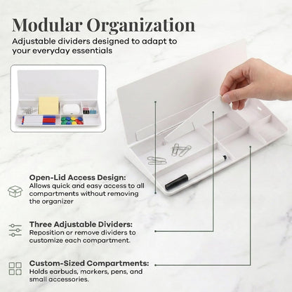 Birch Small Desktop Glass Whiteboard & Magnetic Calendar – Dry Erase Desk Pad Keyboard Stand with Storage, Adjustable Dividers, 3 Markers & Eraser – Office, Home & School (Moss)