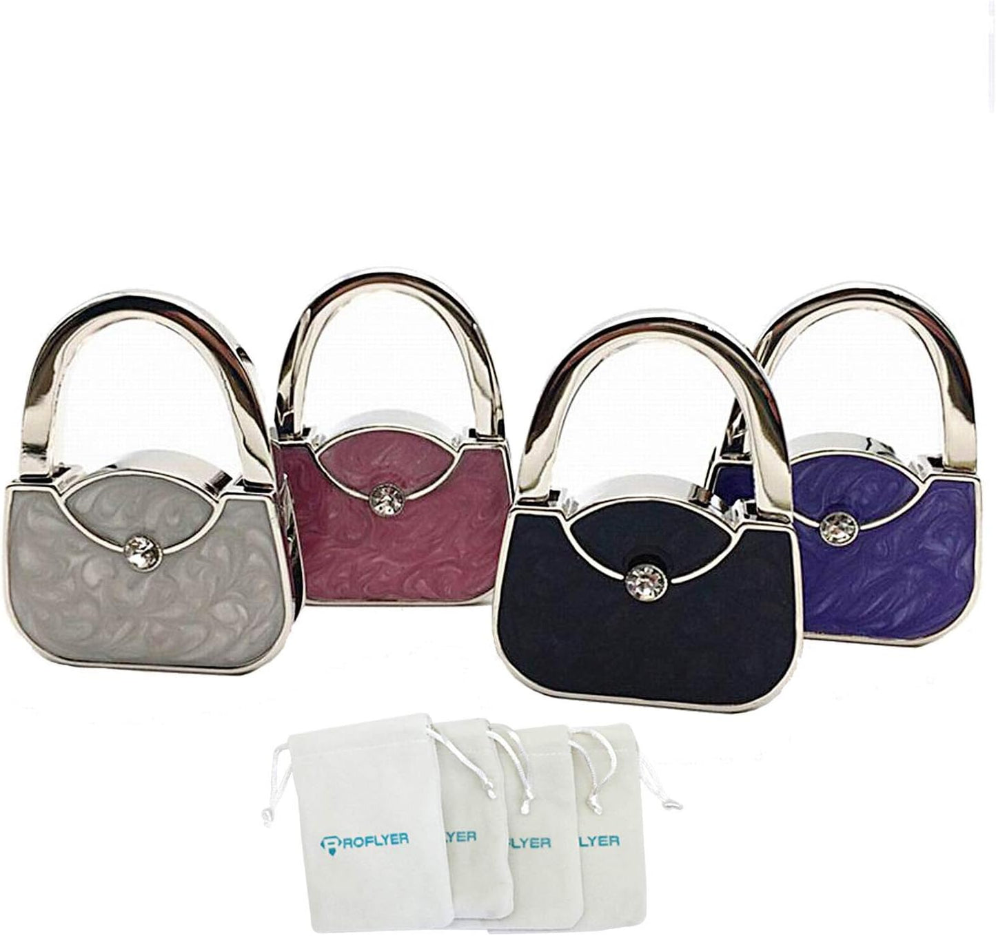 ROFLYER Handbag Shape Design Metal Foldable Purse Bag Hook Table Hanger,Set of 4