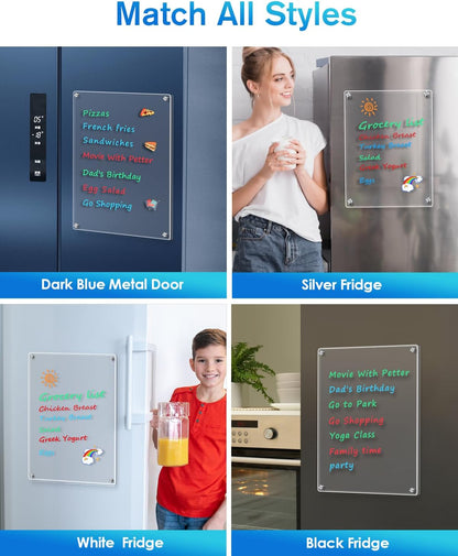 MaxGear 12"x8" Acrylic Magnetic Whiteboard for Fridge, Small Clear Refrigerator Dry Erase Board with 4 Markers and 1 Cloth, Smooth Writing and Easy Cleaning Blank Memo Grocery List for Home Planner
