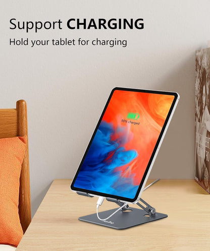 Aoviho Tablet Stand Holder for Desk, Adjustable Aluminum Desk Accessories, Stable Desktop Stand for Office Home,Compatible with iPad Pro Air Mini, Samsung Tablets, Rose Gold