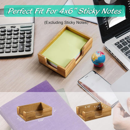 Bivvclaz Wood Sticky Note Holder, 3 x 3 Inch Post It Note Dispenser for Office Desk Accessories, Self Stick Note Pad Holder, Memo Pad Holder Dispenser Organizer for School Office Desk Supplies, Black