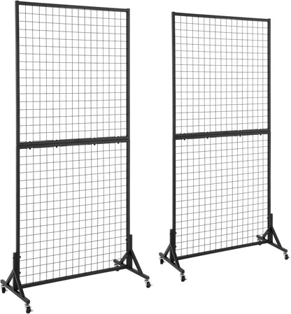 3 Packs 1.8' x 5.7' Grid Wall Panels Standing Wire Grid, Display Rack with T-Base Wheels Freestanding Gridwall Panel Tower for Shows, Black