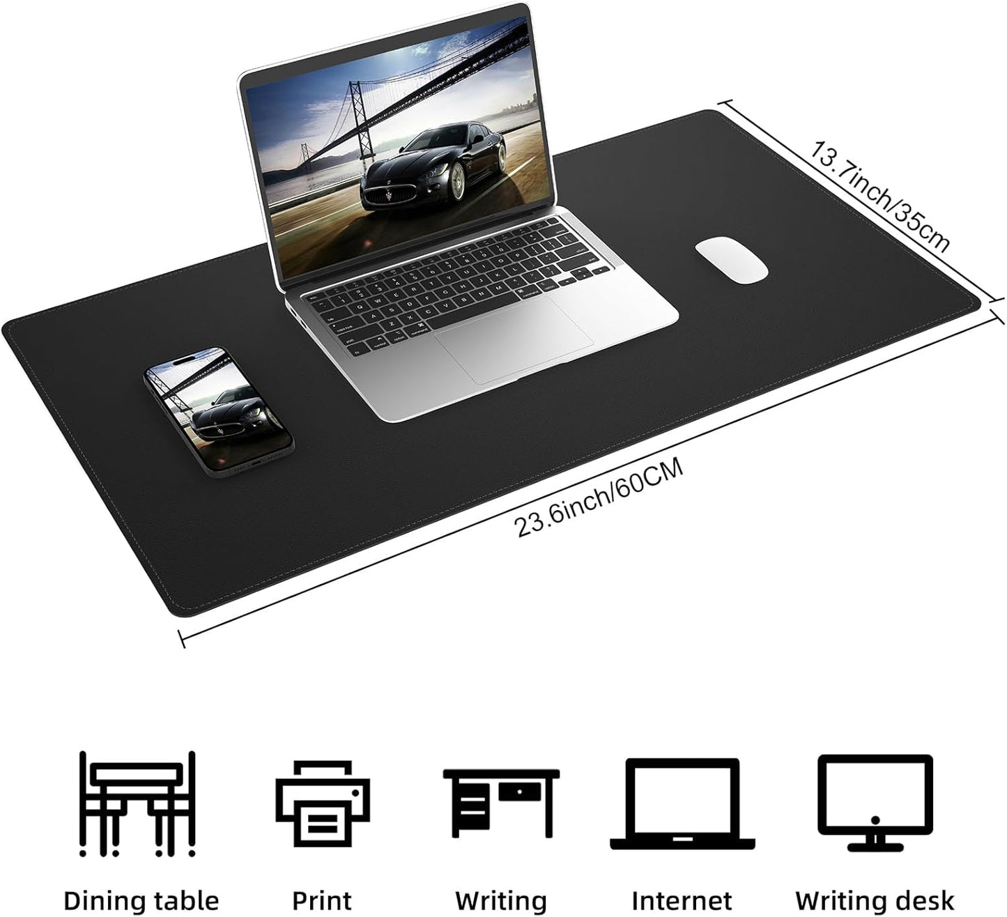 AFIING Large Desk Mat 47" x 17", Dual-Sided Natural Cork & PU Leather Desk Pad, Non-Slip Waterproof Mouse Pad for Office, Home & Gaming, Black