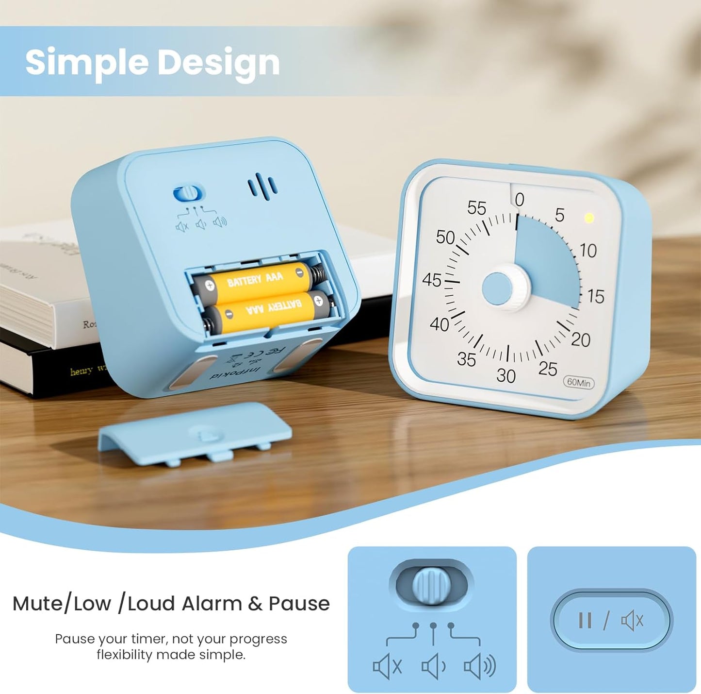 Visual Timer for Kids with Pause Function, 60 Minute Countdown Timer for Kids Desk Study, Teaching, Kitchen Cooking, Office Meetings, Time Management for ADHD (White)