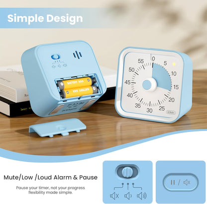 Visual Timer for Kids with Pause Function, 60 Minute Countdown Timer for Kids Desk Study, Teaching, Kitchen Cooking, Office Meetings, Time Management for ADHD (White)
