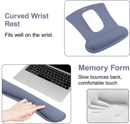 MOSISO Wrist Rest Support for Mouse Pad & Keyboard Set, Ergonomic Mousepad Non-Slip Base Home/Office Pain Relief & Easy Typing Cushion with Neoprene Cloth & Raised Memory Foam, Black
