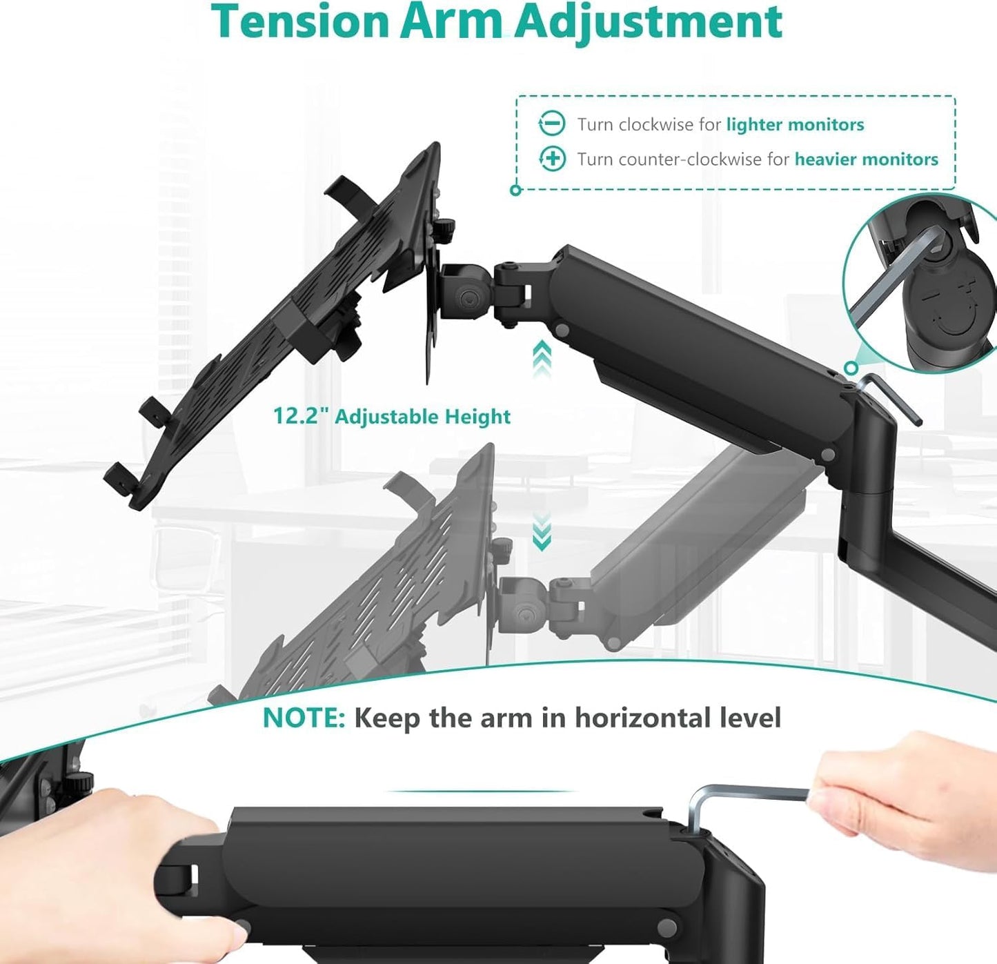 WALI Single Arm Laptop and Monitor Desk Mount for 17" Notebook and Up to 32" Screen, 2-in-1 Adjustable Monitor Arm with Laptop Tray, VESA 75x75 100x100,Holds 22-26.4 lbs, Black (GSMP001NLP)