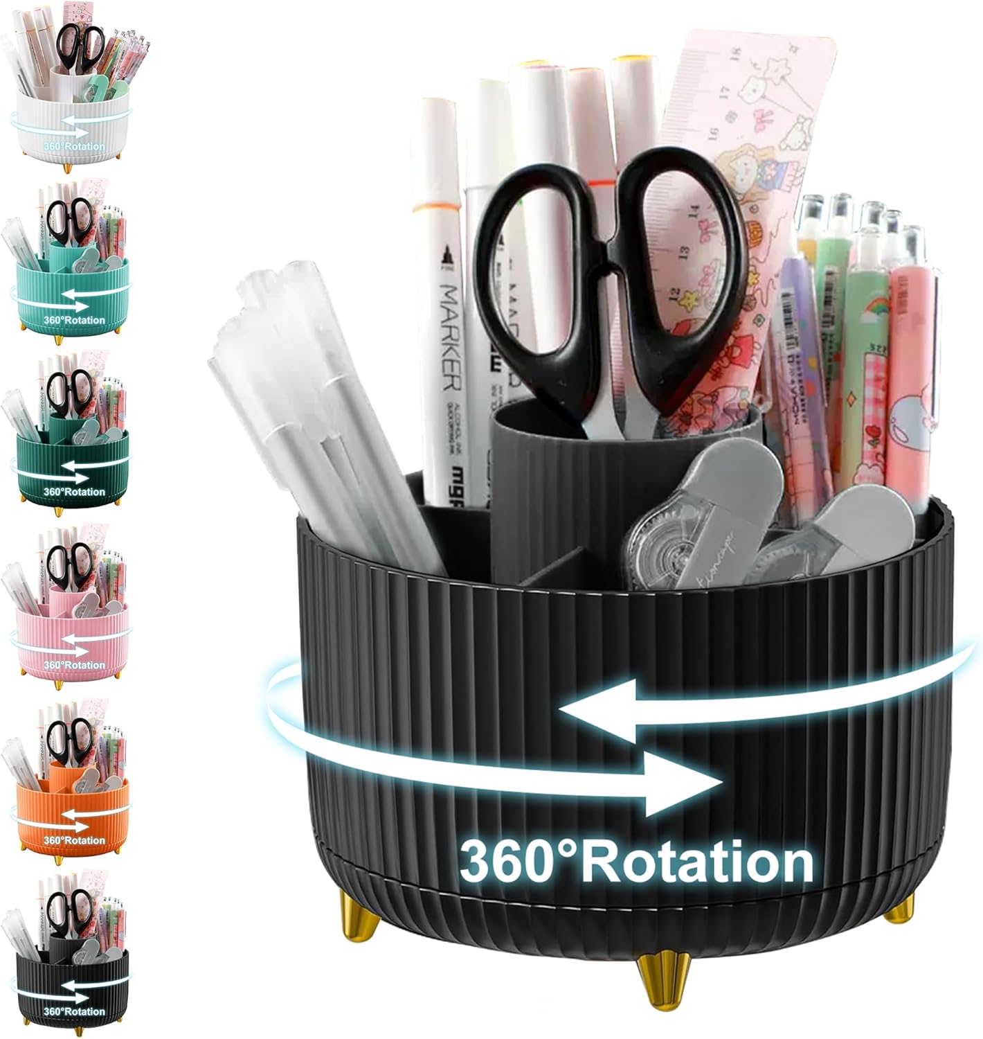 Cayxenful Pencil Holder For Desk,5 Slots 360°Degree Rotating Desk Organizers And Accessories,Desktop Storage Stationery Supplies Organizer, Cute Pencil Cup Pot For Office, School, Home (C-Blue)