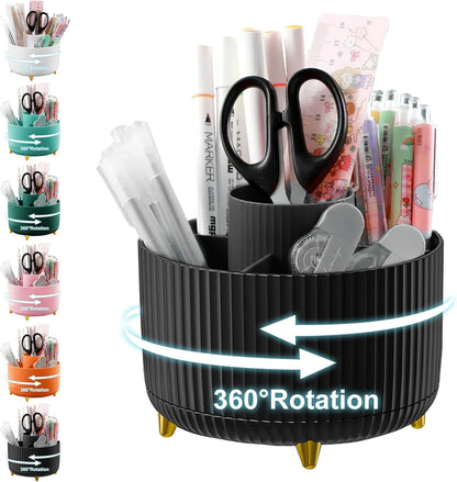 Cayxenful Pencil Holder For Desk,5 Slots 360°Degree Rotating Desk Organizers And Accessories,Desktop Storage Stationery Supplies Organizer, Cute Pencil Cup Pot For Office, School, Home (C-Blue)