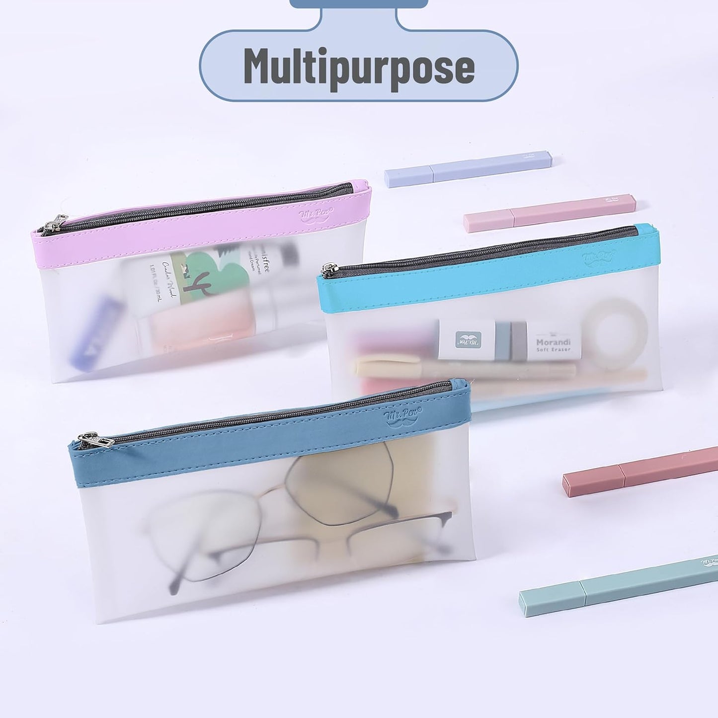 Mr. Pen- Clear Pencil Pouch, 8.50"x4.25", 3 Pack, Durable TPU Material, Medium Water-Resistant Pencil Bags with Smooth Zipper, Multipurpose Clear Pouch for Stationery, School, Office, Travel Supplies