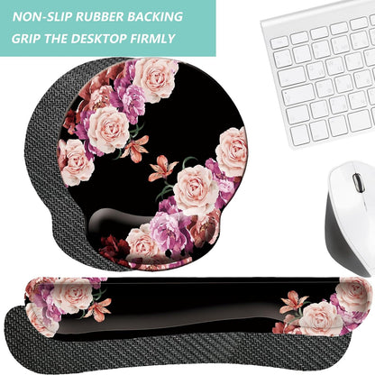 Keyboard Wrist Rest Pad Mouse Pad with Wrist Support Set of 3, Mousepad with Non-Slip Rubber Base, Ergonomic Memory Foam Mouse Wrist Cushion Support for Home Office Laptop Computer Gaming, Forest