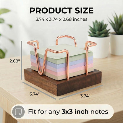 Wood Sticky Note Holder, 3 x 3 inch Self-Stick Note Memo Pad Holder for Desk, Notepad Dispenser for School Office, Gold