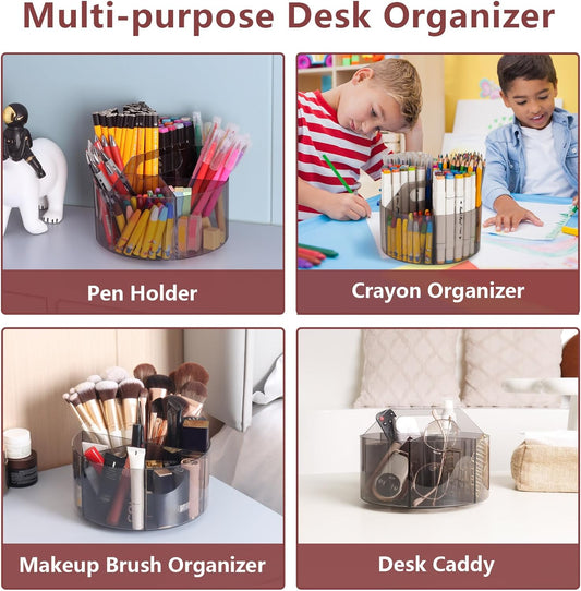 Absonic 250pcs Acrylic Pencil Holder Marker Organizer, 360-Degree Rotating Pen Holder, Crayon Organizers for Kids Pencil Organizer Caddy Art Supply Lazy Susan Organizer for Desk Home School Office