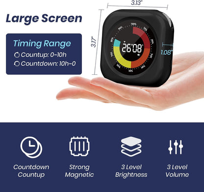 PERSUPER Visual Timer for Kids, 10 Hours Countdown/Up, with Rechargeable, 3 Volume Levels, 3 Brightness Display, and Magnetic, Homeschool Study Tool, Large Digital Timers for Classroom, Kitchen