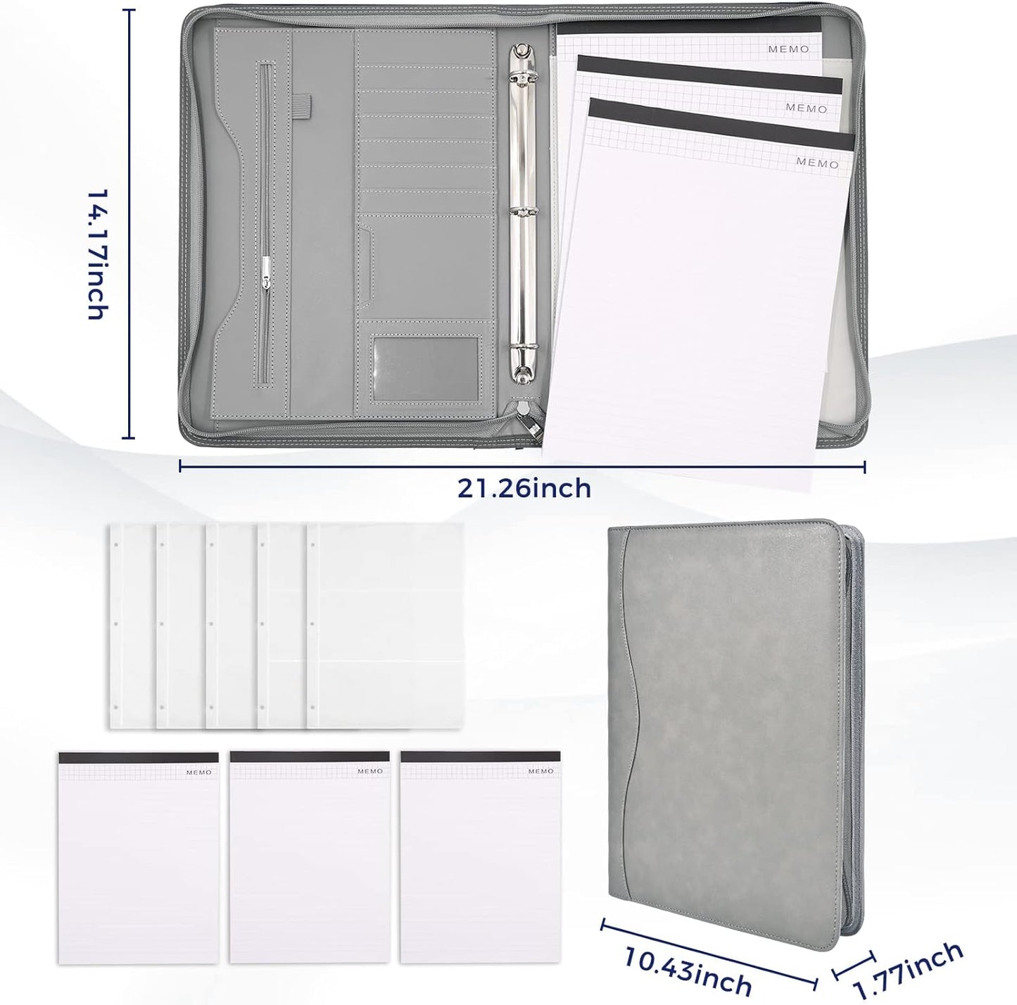 Padfolio Portfolio Folder Binder-Organizer Planner Notebook Zippered Portfolio Padfolio for Women & Men with Document Sleeve,Letter/A4 Size Clipboard,Business Card Holders (Brown Leaf)