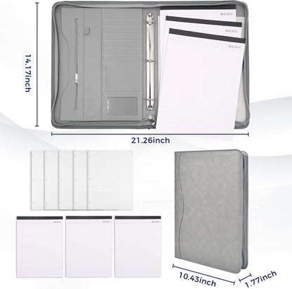 Padfolio Portfolio Folder Binder-Organizer Planner Notebook Zippered Portfolio Padfolio for Women & Men with Document Sleeve,Letter/A4 Size Clipboard,Business Card Holders (Brown Leaf)