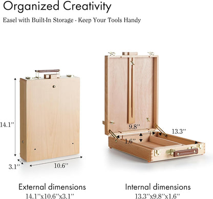 ARTIFY Adjustable Beechwood Tabletop Painting Easel, Wooden Sketch Box Easel, Desktop Artist Easel for Drawing (Easel Box)