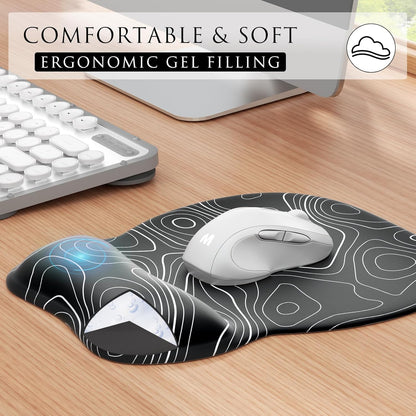 MROCO Ergonomic Mouse Pad with Gel Wrist Rest, Smooth Wrist Support Surface, Non-Slip PU Base for Pain Relief, Comfortable Mousepad for Computer, Laptop, Office & Home, 9.4 x 8.1 in, Black