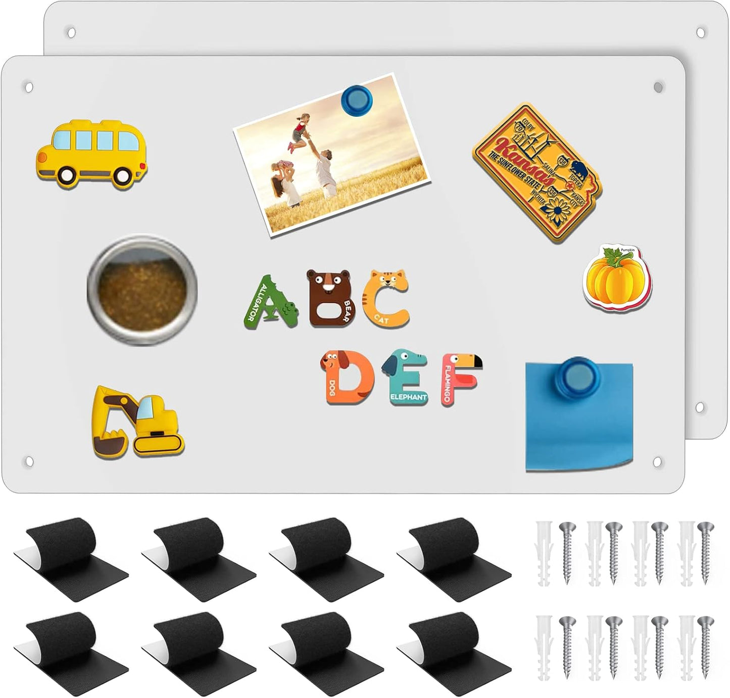 2Pack Magnetic Board,17.1" x 11.8" Magnet Display,for Magnets and Bulletin Board,Suitable for Wall, Refrigerator, Compartment, Cabinet etc,Comes with Dual Lock Tape for Easy Hanging (Silver)