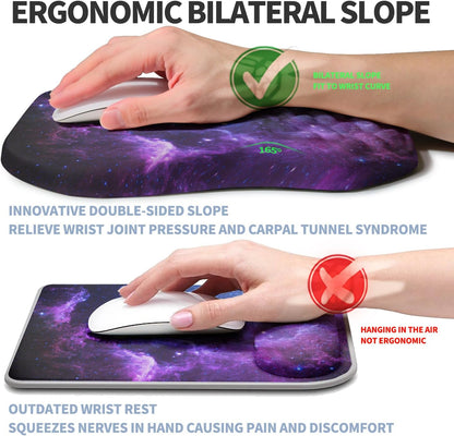 Ergonomic Raised Mouse Pad Wrist Support with Bilateral Slope Memory Foam Mousepad for Wrist Rest and Carpal Tunnel Pain Relief 11.8x7.9〃 Black