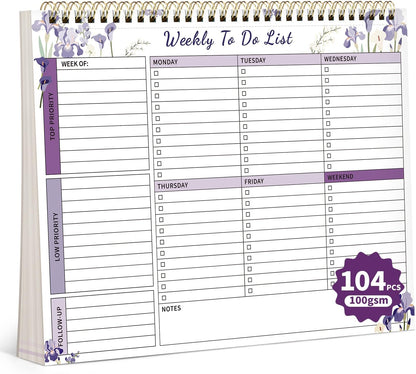 104 Pgs Weekly To Do List Notepad, 52 Duplex-Printed Undated Sheets 100 GSM（8.5"×11") Weekly Desk Planner For Work Home School Office Desk Accessories Supplies & Goal Setting Tasks - Green